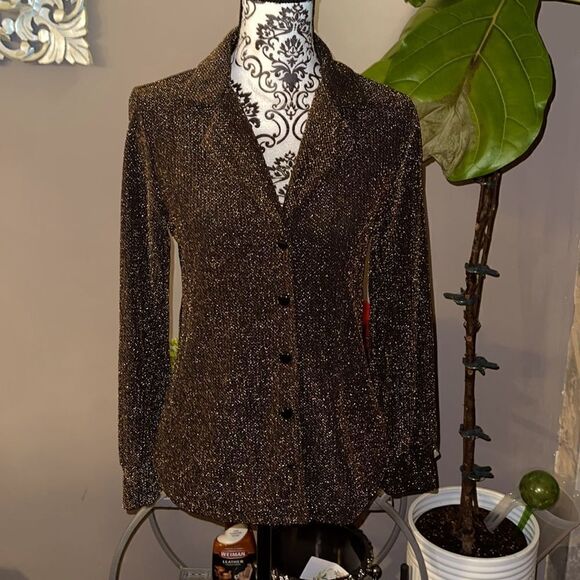 NWT Leith metallic sparkle buttoned top - Picture 1 of 7